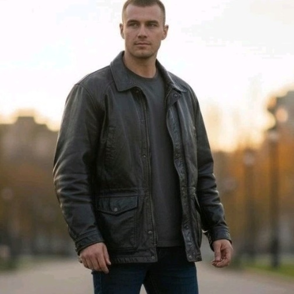 American Weekend Black Genuine Leather Field Jacket XXL Vtg Biker Moto Utility